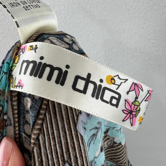 MIMI CHICA Turquoise Floral Print Roll Tab Sleeve V-Neck Button Down Romper Sz S - Picture 6 of 8